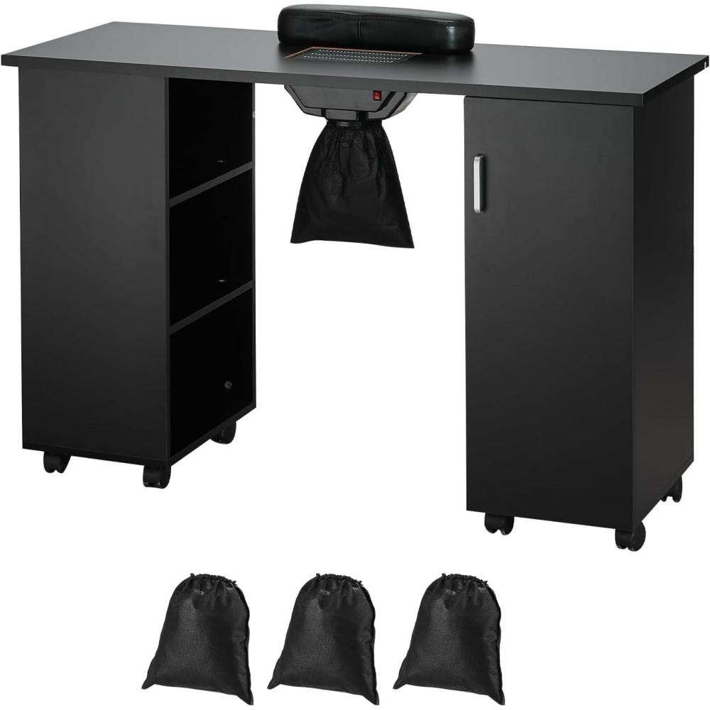 image:imageVEVOR Manicure Nail Table Mobile Nail Station with Powerful Dust Collector MDF Nail Tech Desk with 8 Lockable Wheels 3 Dust Bag amp Wrist Rest Nail Art Workstation for Home Spa Beauty SalonBlack