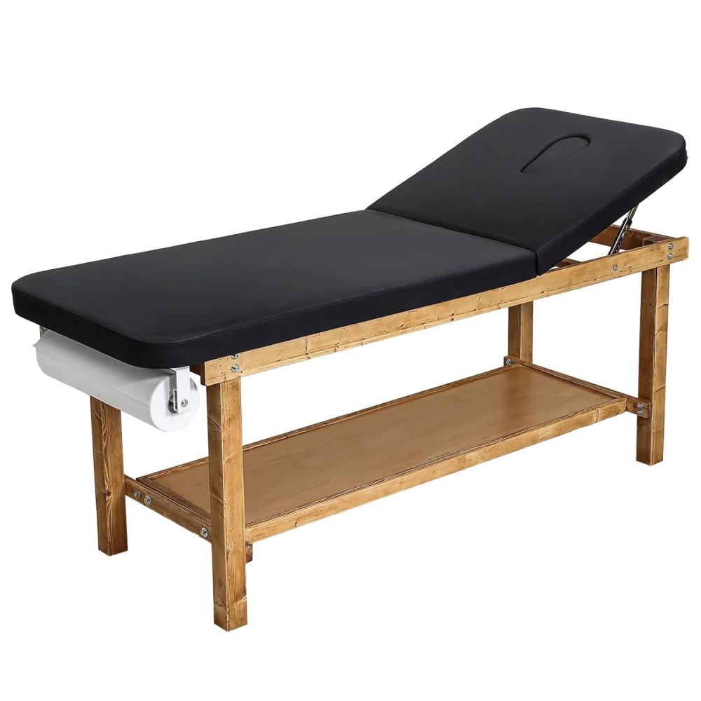image:imageVEVOR Medical Exam Table Wooden Framed Medical Examination Bed Physical Therapy Exam Table with Adjustable Backrest Storage Shelf amp Paper Roll Dispenser for Hospitals Clinics Rehab Centers 500LBS