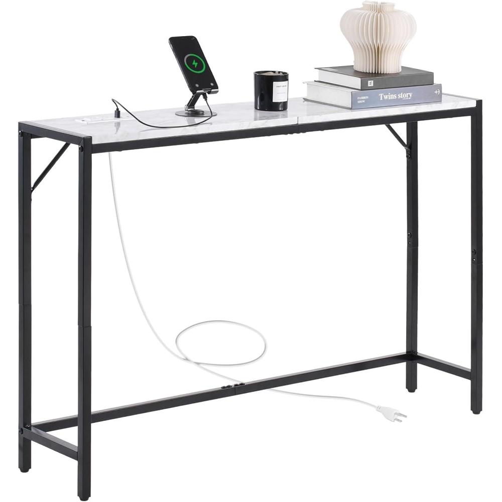 image:imageVEVOR Narrow Console Table 417 Behind Couch Shelf with Power Outlets 2Tier Long Entryway Shelf Sofa Table with Metal Frame and Charge Station for Entryway Hallway Living RoomMarble