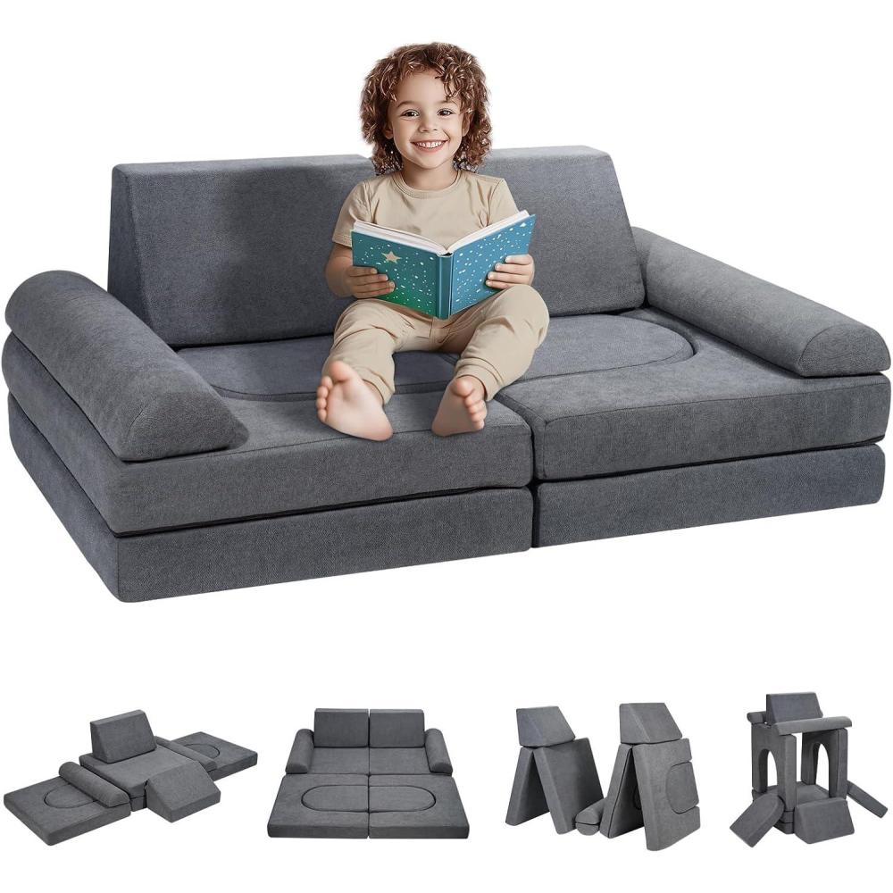 image:imageVEVOR Play Couch Modular Kids Nugget Couch 15pcs Toddler Foam Sofa Couch with HighDensity 25D Sponge for Playing Creating Sleeping Imaginative Kids Furniture for Bedroom and Playroom10 Pcs