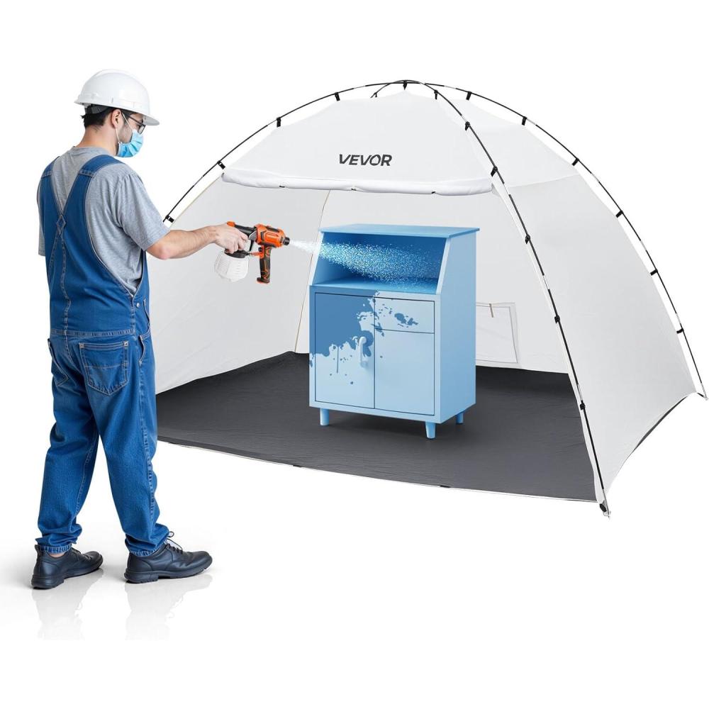 image:imageVEVOR Portable Paint Booth Larger Spray Paint Tent with Builtin Floor amp Mesh Screen amp Windproof Hooks Painting Tent Station for Furniture DIY Hobby Tool 75x52x52ft Spray Paint ShelterL120W96H72inch