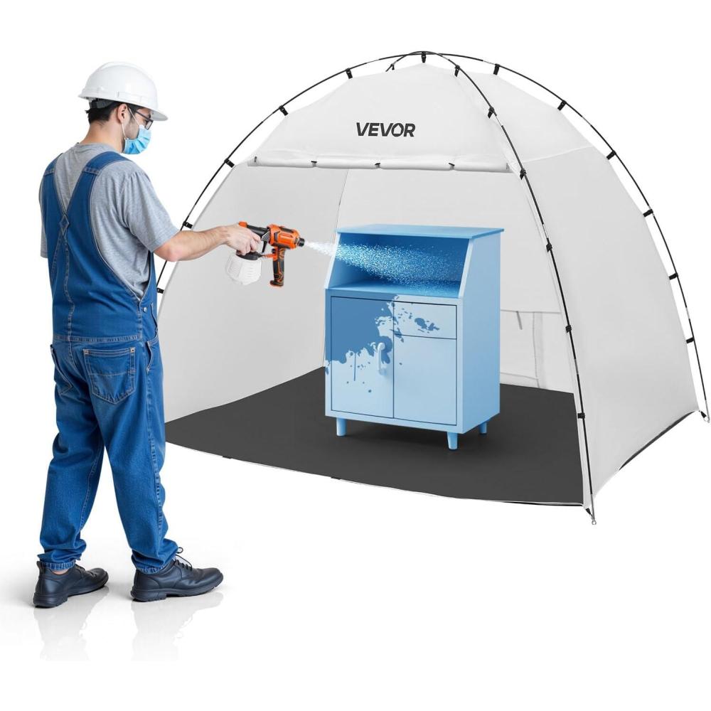 image:imageVEVOR Portable Paint Booth Larger Spray Paint Tent with Builtin Floor amp Mesh Screen amp Windproof Hooks Painting Tent Station for Furniture DIY Hobby Tool 75x52x52ft Spray Paint ShelterL96W72H72inch