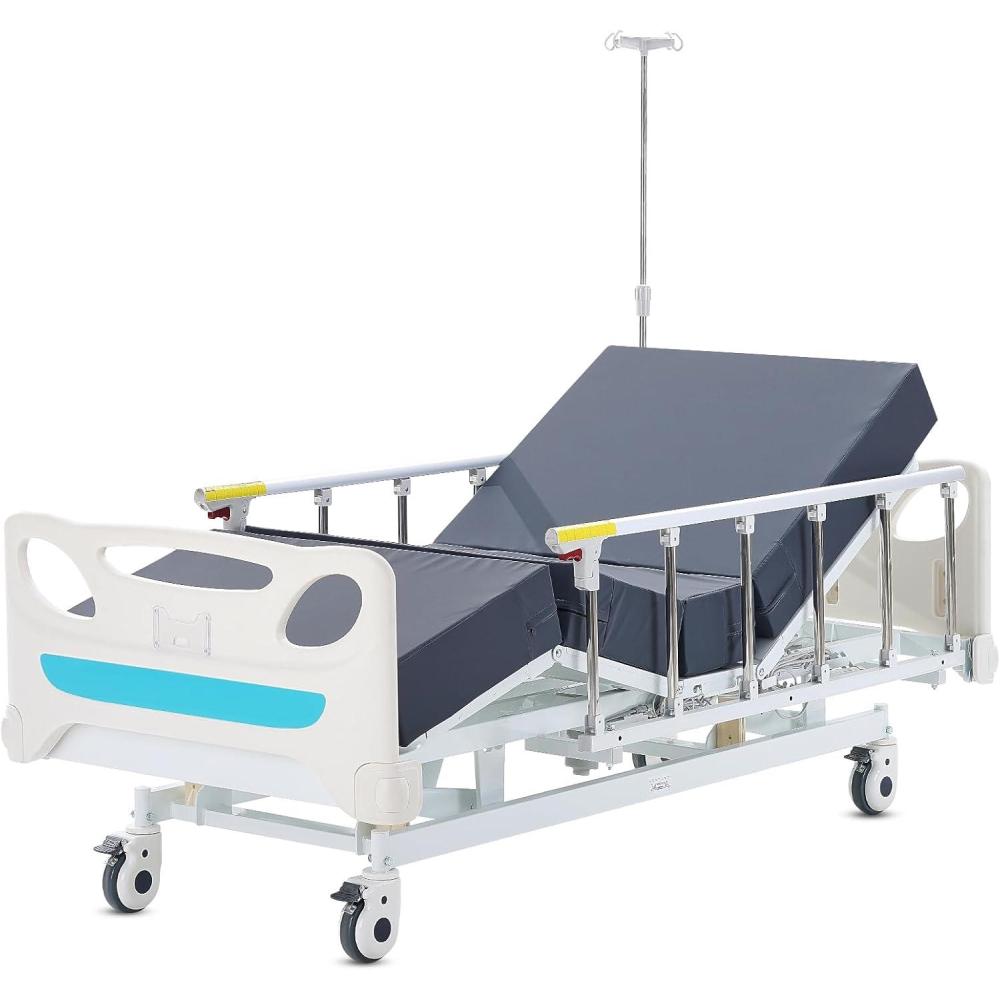 image:imageVEVOR Premium 3 Function Full Electric Hospital Bed ICU Electric Medical Bed with Mattress amp IV Pole Handheld Controller and 5Inch Locking Casters for Home Hospital Use 440LBS Loading3 Functions