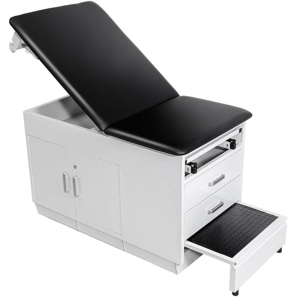 image:imageVEVOR Pro Medical Exam Table Medical Examination Bed with Adjustable Backrest Physical Therapy Exam Table with Locking Cabinet 2 Drawers Paper Roll Dispenser Step Stool amp Leg Rest 500LBS Loading