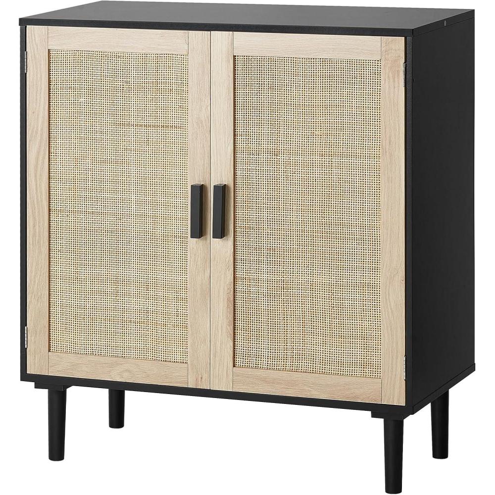 image:imageVEVOR Rattan Cabinet Rattan Buffet Cabinet with 2 Magnetic Doors and Adjustable Shelves Accent Sideboard Buffet with Wooden Legs amp Power Cord Hole for Hallway Entryway Kitchen BlackBlack