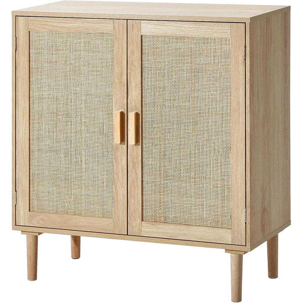 image:imageVEVOR Rattan Cabinet Rattan Buffet Cabinet with 2 Magnetic Doors and Adjustable Shelves Accent Sideboard Buffet with Wooden Legs amp Power Cord Hole for Hallway Entryway Kitchen BlackNatural