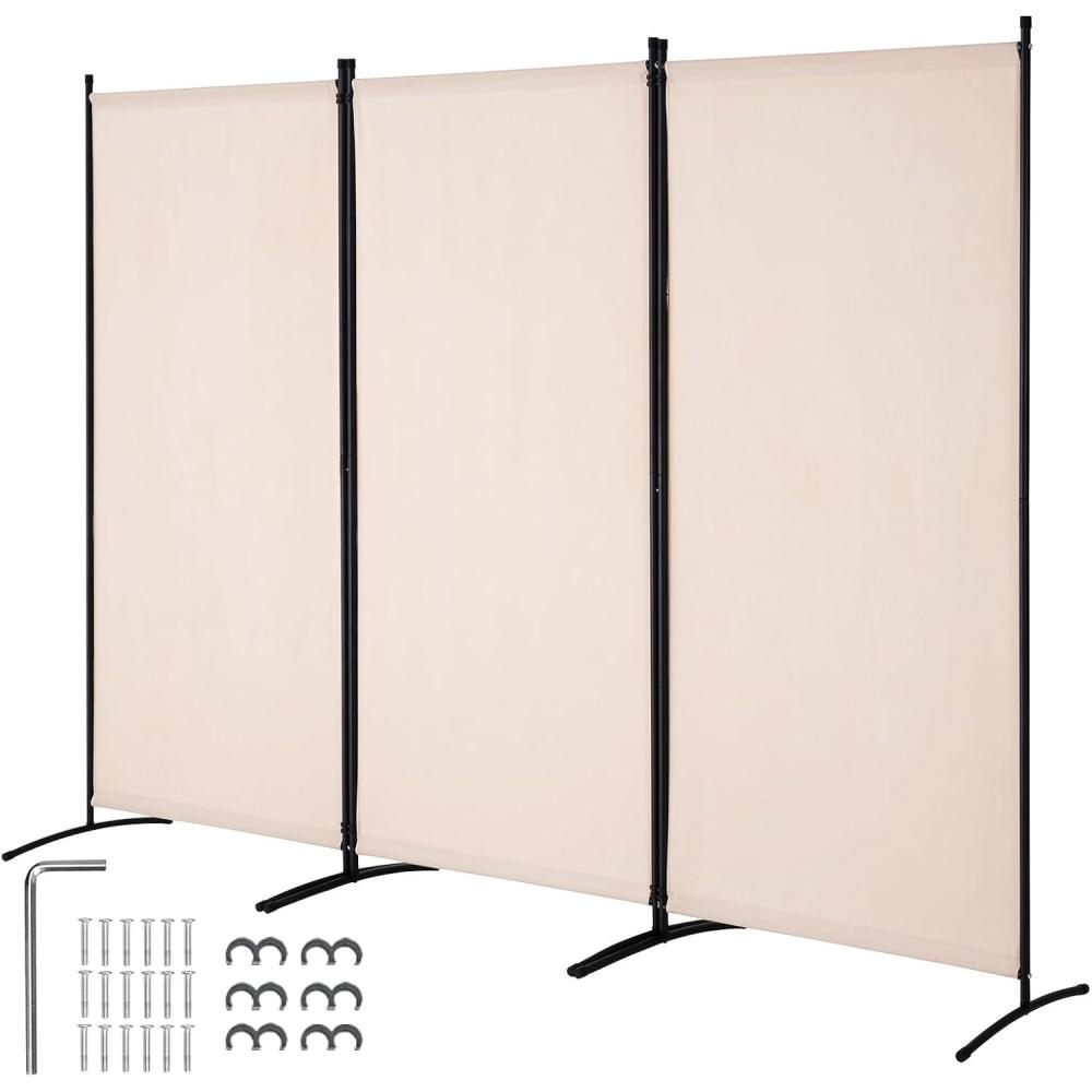 image:imageVEVOR Room Divider 4 Panel Room Divider 136 W Folding Privacy Screen and Portable Partition Divider for Room Separation Freestanding Room Partitions for Office Bedroom Study GreyBeige