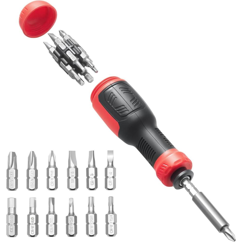 image:imageVEVOR Screwdriver Set 13 in 1 Magnetic Multi Bit Mini Nut Driver Set Phillips Flat Head Torx Square Bits for Men Manual Precision Repair Tool Kit for Sockets Furniture Home Appliances Cars13 in 1 Storage Handle Type