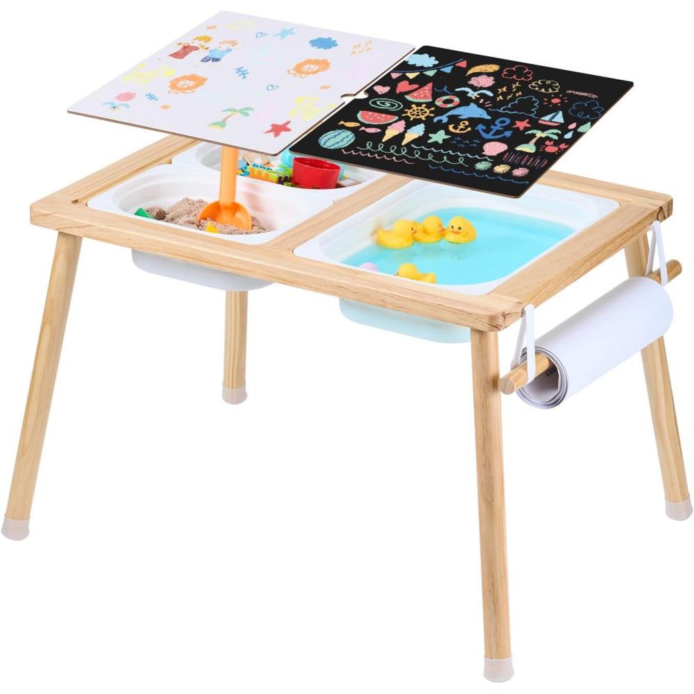 image:imageVEVOR Sensory Table and Chairs Set Toddlers Activity Table with 2 Stools 2 Storage Bins amp Paper Roll Holder IndoorOutdoor Play Sand and Water Table Wooden Kids Sensory Table Gift for Boys GirlsPaper Roll Holder