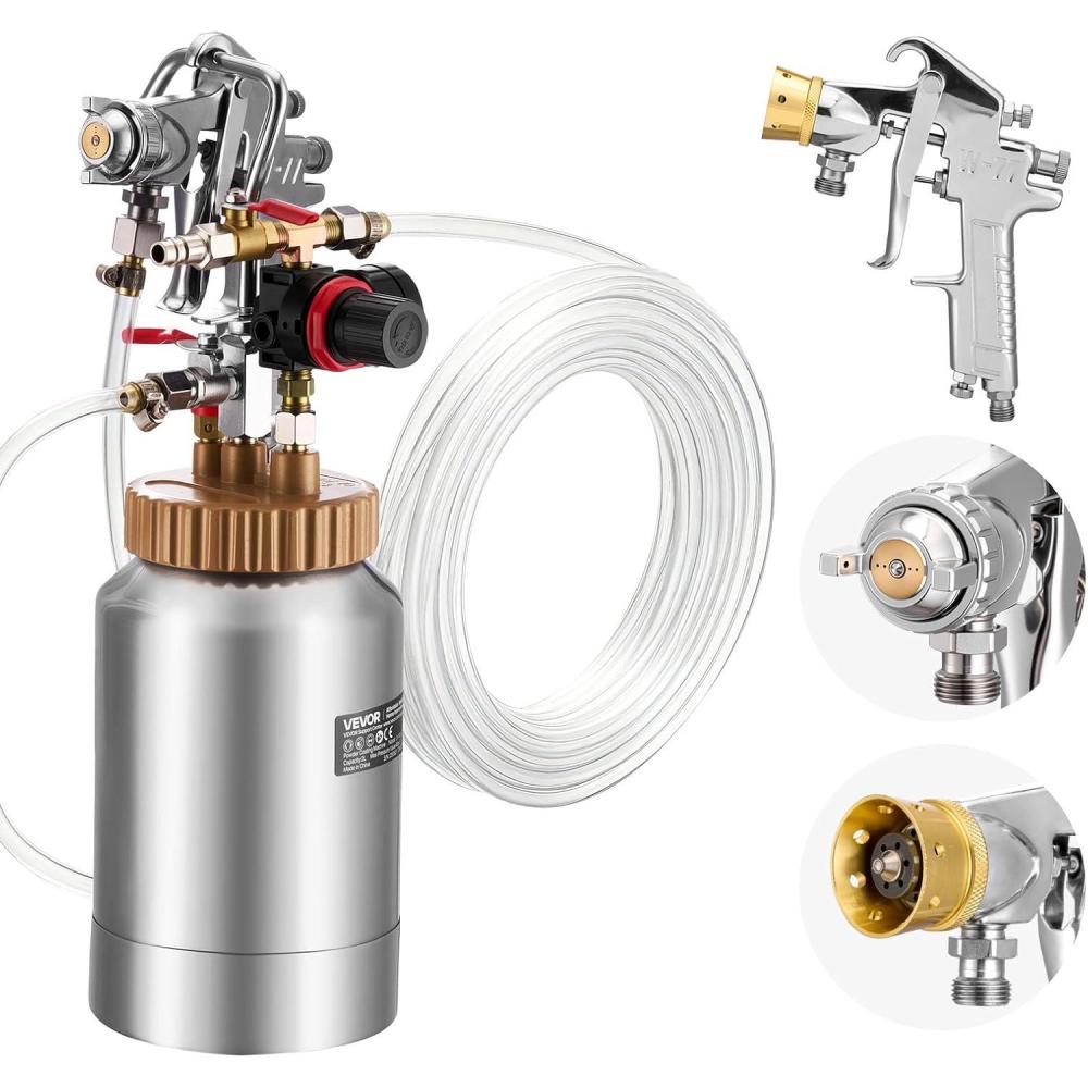 image:imageVEVOR Spray Paint Pressure Pot 05 Gal2 L Pressure Pot Paint Sprayer 18mm 3mm Two Spray Guns Central Pneumatic Sprays Gun with Two 98 FT3 m Hoses for Furniture Car Fence Max 45 Psi2LPneumatic