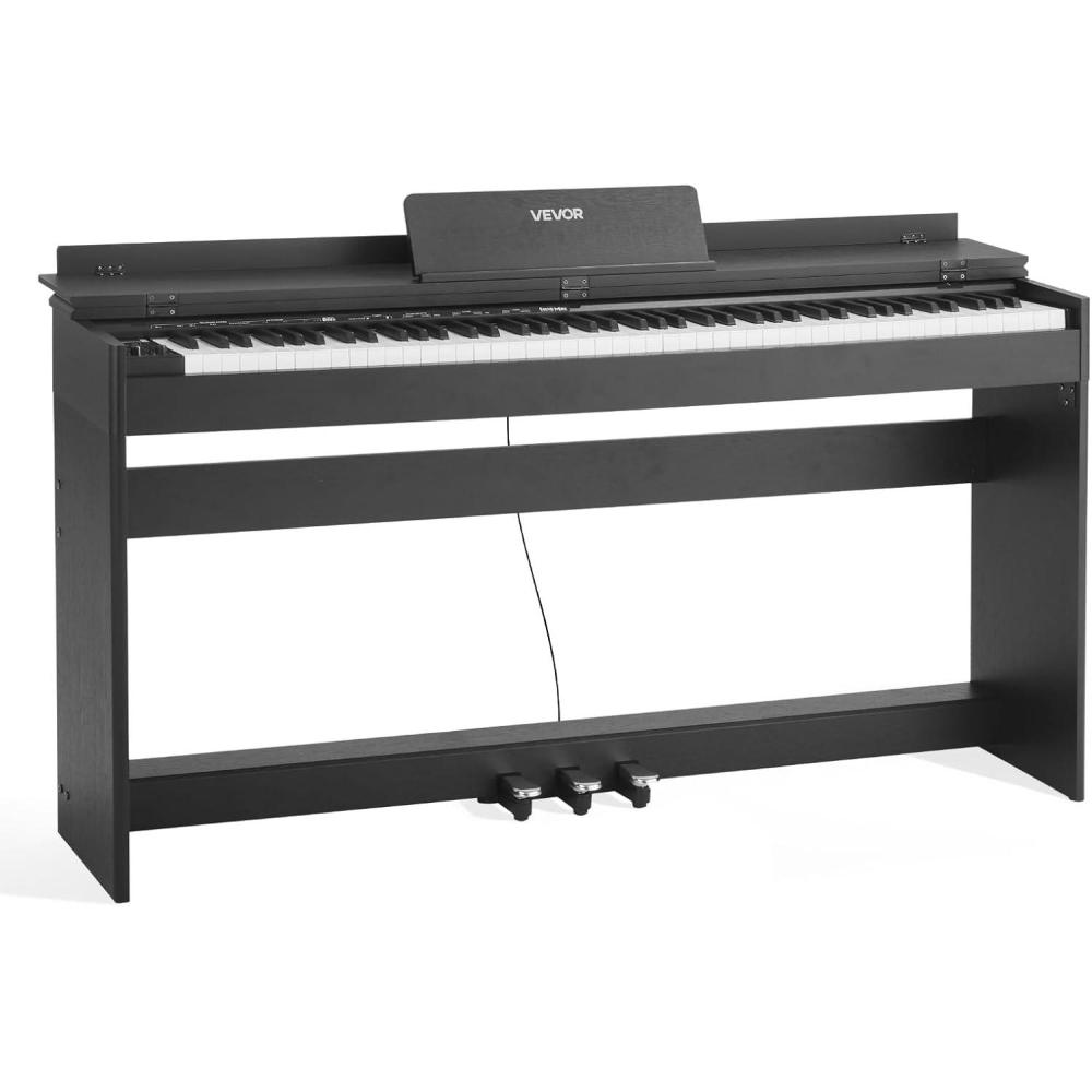 image:imageVEVOR Weighted Digital Piano 88 Keys Fully Weighted Electric Piano Keyboard with Furniture Stand Power Adapter Triple Pedal Record Function 280 Tones Wireless Connection for Beginners WhiteBlack with Cover