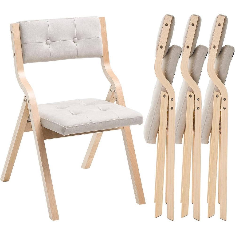image:imageVEVOR Wooden Folding Chairs with Cushion Set of 4 Portable Foldable Cushion Chair with Wooden Frame Modern Padded Dining Chair for Kitchen Office Wedding Party Dining Room Easy Assembly Beige