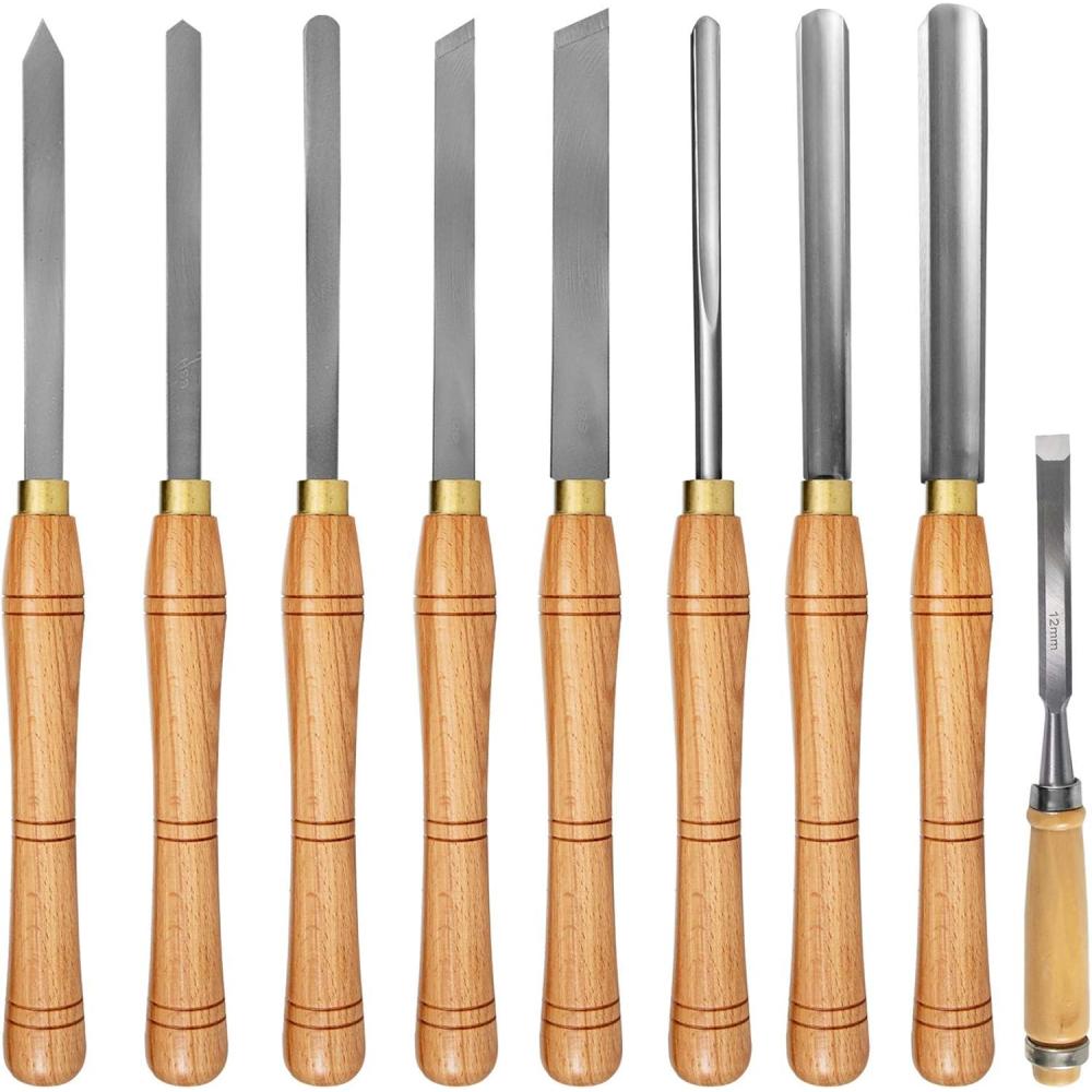 image:imageVEVOR Woodworking Lathe Chisel Set 8 Pieces HSS Steel Blades Wood Turning Tools Wooden Case for Storage for Carving Root Furniture One Free Chisel8pcs