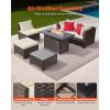 VEVOR 2025 Upgraded 6-Piece Wicker Patio Furniture Set with Protective Glides, Non-Scratch Pads, High Back Outdoor Sofa, All-Weather Wicker Patio Conversation Set for Deck Yard Pool