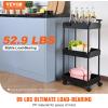 VEVOR 3-Tier Rolling Utility Cart with Handle, Multi-Functional Storage Trolley with Lockable Wheels, Utility Cart Kitchen/Under Desk Cart for Office, Living Room, Kitchen, Bedroom, Black