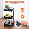 VEVOR 3-Tier Rolling Utility Cart with Handle, Multi-Functional Storage Trolley with Lockable Wheels, Utility Cart Kitchen/Under Desk Cart for Office, Living Room, Kitchen, Bedroom, Black