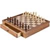VEVOR 3-in-1 Chess Checkers Backgammon Table Set, 18 Inch Premium Wooden Chess Table, Deluxe Combo Game Table Furniture Set, Chess Set Board Game Gift for Family Board Games(Brown)