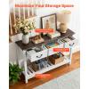 VEVOR 47 in Console Table, Farmhouse Desk Behind The Couch with Drawers and Bottom Storage Shelf, Wooden Rectangle Entrance Narrow Sofa Table for Hallway, Bedroom, Living Room, Foyer, Brown + White