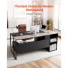 VEVOR 63″ L-Shaped Executive Desk, Large Office Desk with Drawers, File Storage Cabinet, Detachable 350 LBS Load Capacity Corner Table, Easy Assembly, Business Furniture Workstation for Home Office(71*53″)