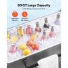 VEVOR 80QT Rolling Ice Chest, Holds up to 50 Bottles / 110 Cans, Portable Patio Party Bar Drink Cooler Cart with Bottom Shelf & Foldable Side Shelves, Beverage Pool with Swivel Wheels & Bottle Opener