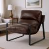 VEVOR Accent Chair, Metal Framed Chair with Wooden Armrests, Modern Cozy Upholstered Armchair, with Soft Foam Cushioning, Detachable Cushion, for Living Room, Bedroom, Reading Room, Office, Beige(Brown)