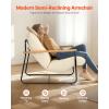 VEVOR Accent Chair, Metal Framed Chair with Wooden Armrests, Modern Cozy Upholstered Armchair, with Soft Foam Cushioning, Detachable Cushion, for Living Room, Bedroom, Reading Room, Office, Beige(Beige)
