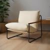 VEVOR Accent Chair, Metal Framed Chair with Wooden Armrests, Modern Cozy Upholstered Armchair, with Soft Foam Cushioning, Detachable Cushion, for Living Room, Bedroom, Reading Room, Office, Beige(Beige)