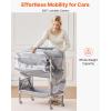 VEVOR Baby Changing Table, Foldable Diaper Change Station with 2 Fabric Drawers, Side Basket and Hanging Rod, Adjustable Height Changing Table with Lockable Wheels and 2 Star Toys, Light Gray(light gray)
