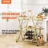 VEVOR Bar Cart, Home Serving Cart, 3 Tiers 300 LBS Industrial Rolling Beverage Station on Lockable Wheels, Mobile Alcohol Drink Cart with Removable Tray Wine Rack Glass Holder for Kitchen Dining Room(Gold)