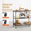 VEVOR Bar Cart, Home Serving Cart, 3 Tiers 300 LBS Industrial Rolling Beverage Station on Lockable Wheels, Mobile Alcohol Drink Cart with Removable Tray Wine Rack Glass Holder for Kitchen Dining Room(Black)