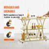 VEVOR Bar Cart, Home Serving Cart, 3 Tiers 300 LBS Industrial Rolling Beverage Station on Lockable Wheels, Mobile Alcohol Drink Cart with Removable Tray Wine Rack Glass Holder for Kitchen Dining Room(Gold)
