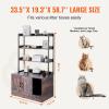 VEVOR Cat Litter Box Enclosure, Hidden Litter Box Furniture with 3 Storage Shelves, Wooden Cat Washroom Indoor, Large Cat House Cabinet Hidden Fit Most Litter Box, 33.5″L x 19.3″W x 58.7″H, Dark Brown(33.5″L x 19.3″W x 58.7″H-3 Shelves)