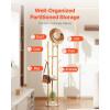 VEVOR Coat Rack, Freestanding Coats Rack Stand with Quartz Stone Base & 3 Round Hooks, Free Standing Hall Coat Tree for Entryway, Bedroom, Living Room, Stylish Clothes Hanger Stand for Coats, Hat, Bag(with Storage Board)