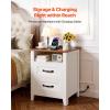 VEVOR Farmhouse Nightstand Set of 2, 18″ Wide Bedside Table with Charging Station, Rustic End Table with 2 Drawers, Storage Shelf, USB/Type-C Port, 6.5ft Cord, Bed Side Table for Bedroom,White & Brown(White)