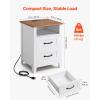 VEVOR Farmhouse Nightstand Set of 2, 18″ Wide Bedside Table with Charging Station, Rustic End Table with 2 Drawers, Storage Shelf, USB/Type-C Port, 6.5ft Cord, Bed Side Table for Bedroom,White & Brown(White)