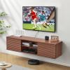 VEVOR Floating TV Stand, 60″ Wall Mount Entertainment Center with Adjustable Shelf & Sliding Doors, 2 Tiers Floating TV Shelf with Storage Cabinet for DVD Player, Cable Box, Game Console, Walnut