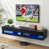 VEVOR Floating TV Stand, 71 in Wall Mount Entertainment Center with Power Outlet & LED Lights, Modern Floating TV Shelf with 2 Drawers & Storage Cabinet for DVD Player, Cable Box, Game Console, White(Black)