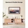 VEVOR Fluted TV Stand for TVs up to 65 inch, Mid-Century Modern Entertainment Center, Media Console with Storage Cabinet and Sliding Tambour Door, Boho Television Stand for Living Room, Bedroom, Oak(Wood)