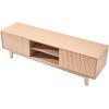 VEVOR Fluted TV Stand for TVs up to 65 inch, Mid-Century Modern Entertainment Center, Media Console with Storage Cabinet and Sliding Tambour Door, Boho Television Stand for Living Room, Bedroom, Oak(Wood)