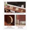 VEVOR Fluted TV Stand for TVs up to 65 inch, Mid-Century Modern Entertainment Center, Media Console with Storage Cabinet and Sliding Tambour Door, Boho Television Stand for Living Room, Bedroom, Oak(Brown With Drawer)