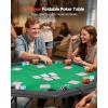 VEVOR Foldable Poker Table, 8 Player 48 in Folding Casino Leisure Table with Padded Rails & Cup Holders, Octagonal Portable Game Tables with Felt & Metal Legs, for Texas Hold’em Game and Blackjack(Black+green)