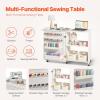 VEVOR Folding Sewing Table, Multipurpose Sewing Machine Table with Cabinet, Compact Design, Wheels, Wooden Pegs, Storage Trays and Shelf, Magnetic Door, Craft Station and Side Desk for Home, White(White w/o Cabinet)