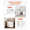VEVOR Folding Sewing Table, Multipurpose Sewing Machine Table with Cabinet, Compact Design, Wheels, Wooden Pegs, Storage Trays and Shelf, Magnetic Door, Craft Station and Side Desk for Home, White(Natural White W/ Cabinet)