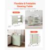 VEVOR Folding Sewing Table, Multipurpose Sewing Machine Table with Cabinet, Compact Design, Wheels, Wooden Pegs, Storage Trays and Shelf, Magnetic Door, Craft Station and Side Desk for Home, White(Green w/o Cabinet)