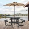 VEVOR Heavy-Duty Picnic Table, Outdoor Furniture Weather Resistant Patio Dining Set, Coated Steel Tables with Umbrella Hole, 46″ Round Table and Bench Set, for Garden, Backyard, Porch (Black)