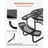 VEVOR Heavy-Duty Picnic Table, Outdoor Furniture Weather Resistant Patio Dining Set, Coated Steel Tables with Umbrella Hole, 46″ Round Table and Bench Set, for Garden, Backyard, Porch (Black)