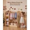 VEVOR Kids Dress Up Storage, with Mirror, Wooden Kids Dress Up Rack, Toddler Wardrobe Closet for Little Girls, Storage Armoire, Costume Organizer, Children Playroom Furniture, for Bedroom, Natural(Wood)