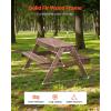 VEVOR Kids Picnic Table with Umbrella, 3-in-1 Sand & Water Table, Outdoor Wooden Table and Bench Set with 2 Trays, 4-People Patio Dining Furniture for Garden, Backyard and Porch (Walnut)