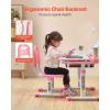 VEVOR Kids Study Chair and Desk Set, Study Desk and Chair for Kids with Bookshelf and Storage Drawer, Adjustable Height Kids Study Desk with Chair, Children Study Table for Bedroom & Study Room, Pink(Pink)