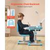 VEVOR Kids Study Chair and Desk Set, Study Desk and Chair for Kids with Bookshelf and Storage Drawer, Adjustable Height Kids Study Desk with Chair, Children Study Table for Bedroom & Study Room, Pink(Blue)